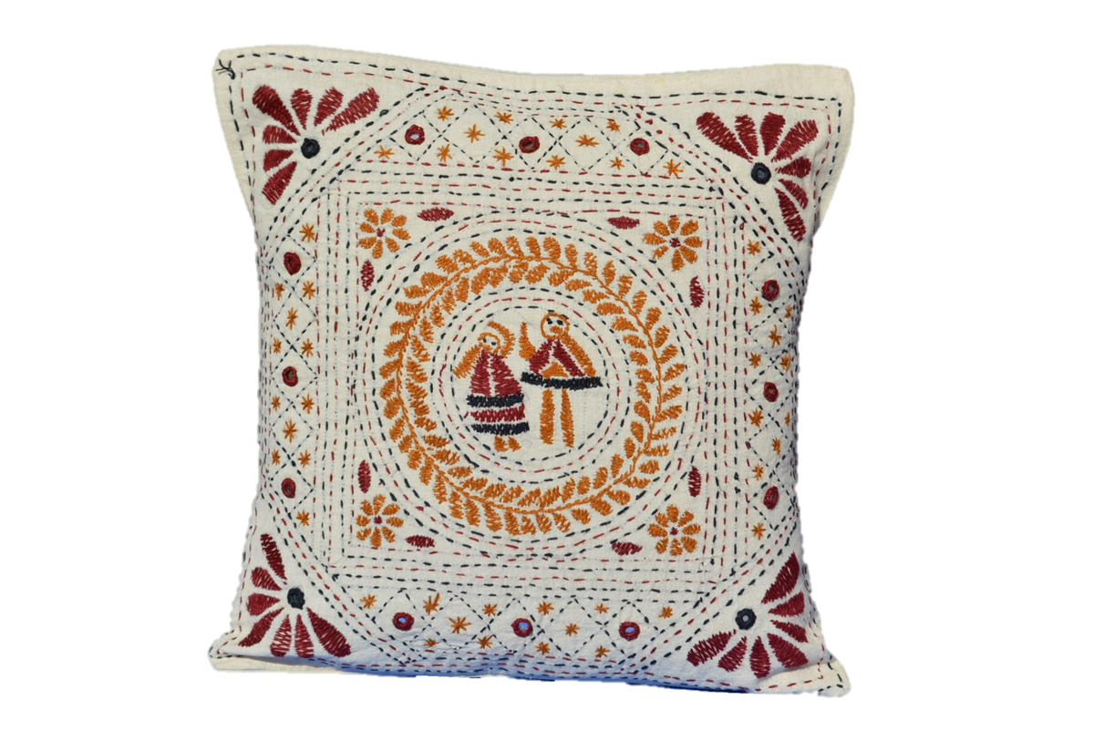 Hand-Embroidered Mirror Pillow