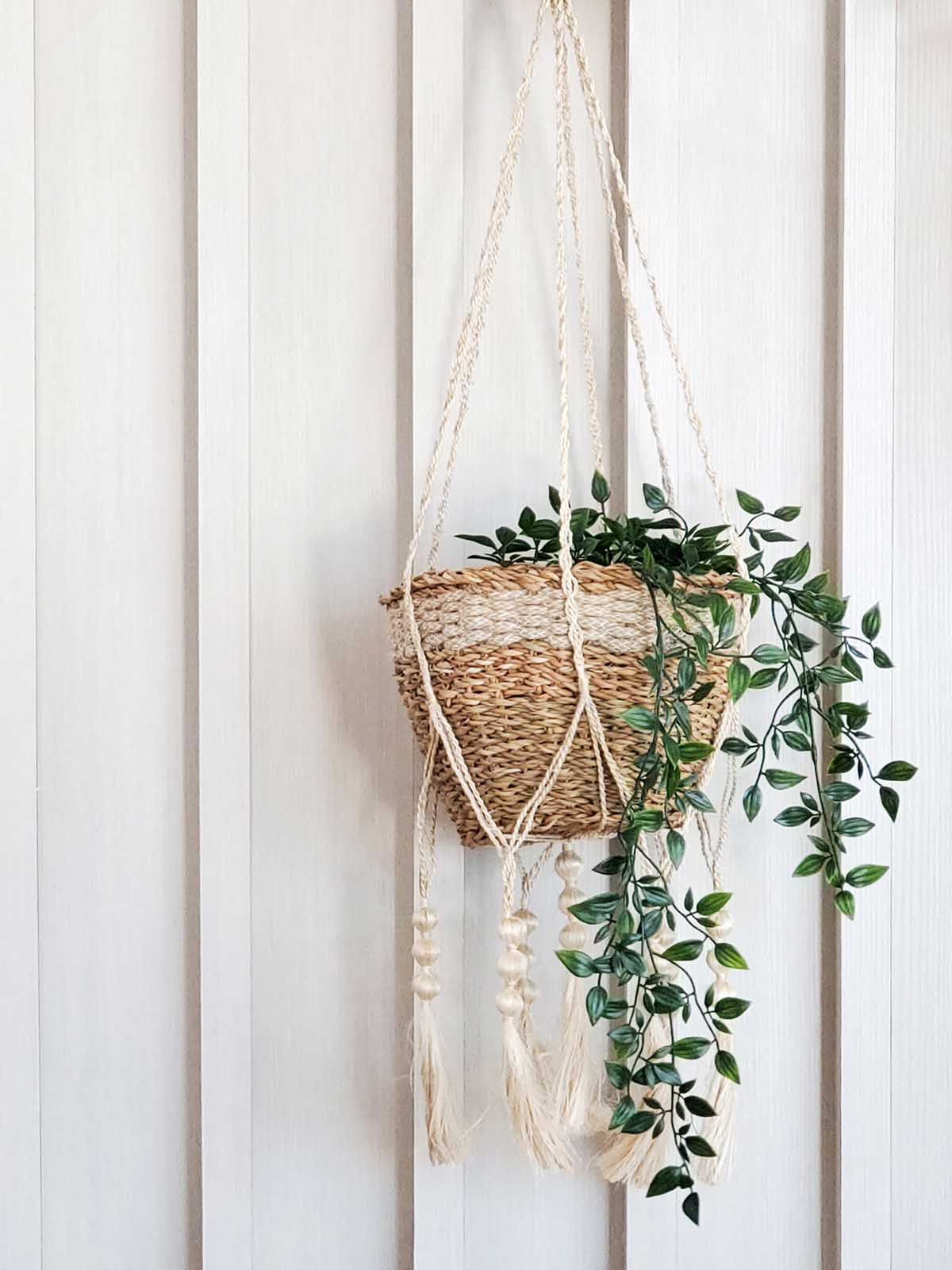 Plant hanger with a woven basket