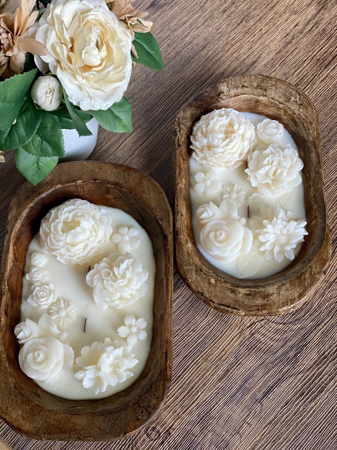 Wooden dough bowl candle