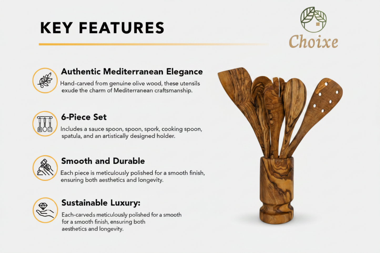 Wooden kitchen utensil set